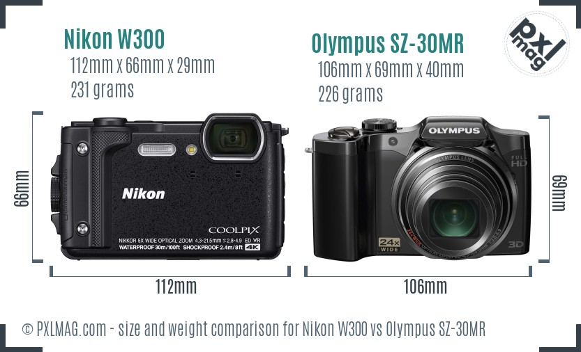 Nikon W300 vs Olympus SZ-30MR size comparison Nikon W300 vs Olympus SZ-30MR size comparison