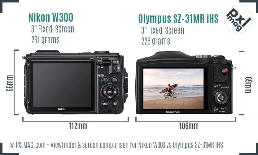 Nikon W300 vs Olympus SZ-31MR iHS Screen and Viewfinder comparison