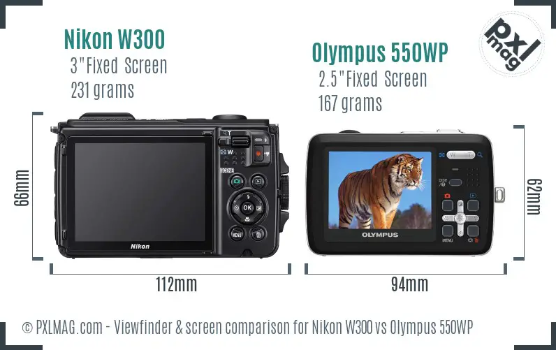Nikon W300 vs Olympus 550WP Screen and Viewfinder comparison