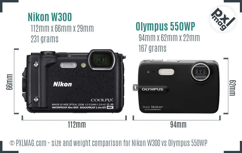 Nikon W300 vs Olympus 550WP size comparison
