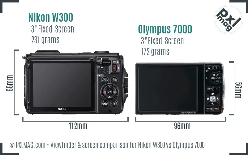 Nikon W300 vs Olympus 7000 Screen and Viewfinder comparison