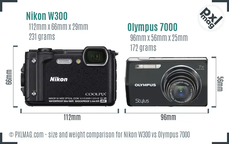 Nikon W300 vs Olympus 7000 size comparison