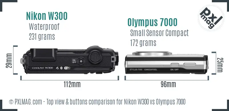 Nikon W300 vs Olympus 7000 top view buttons comparison