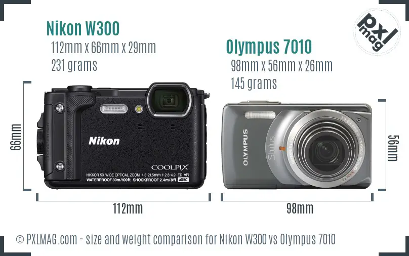 Nikon W300 vs Olympus 7010 size comparison