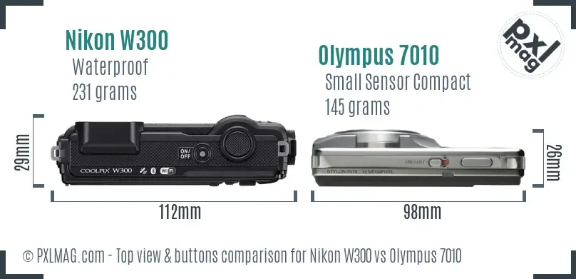 Nikon W300 vs Olympus 7010 top view buttons comparison