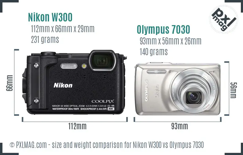 Nikon W300 vs Olympus 7030 size comparison
