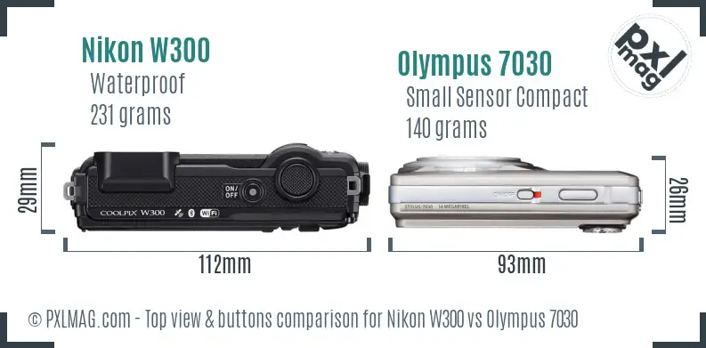 Nikon W300 vs Olympus 7030 top view buttons comparison
