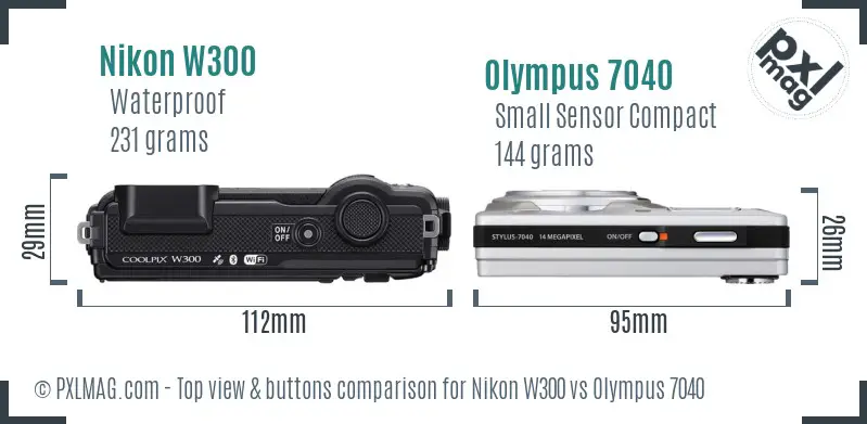 Nikon W300 vs Olympus 7040 top view buttons comparison