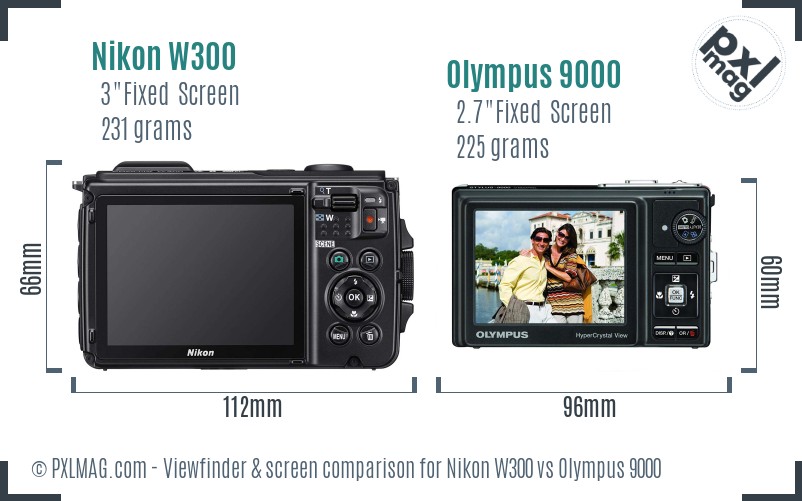 Nikon W300 vs Olympus 9000 Screen and Viewfinder comparison