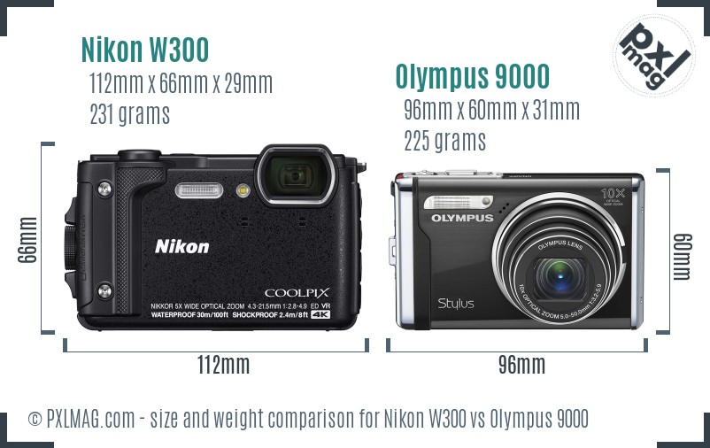 Nikon W300 vs Olympus 9000 size comparison