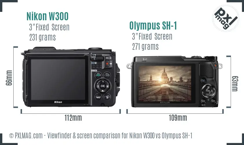 Nikon W300 vs Olympus SH-1 Screen and Viewfinder comparison