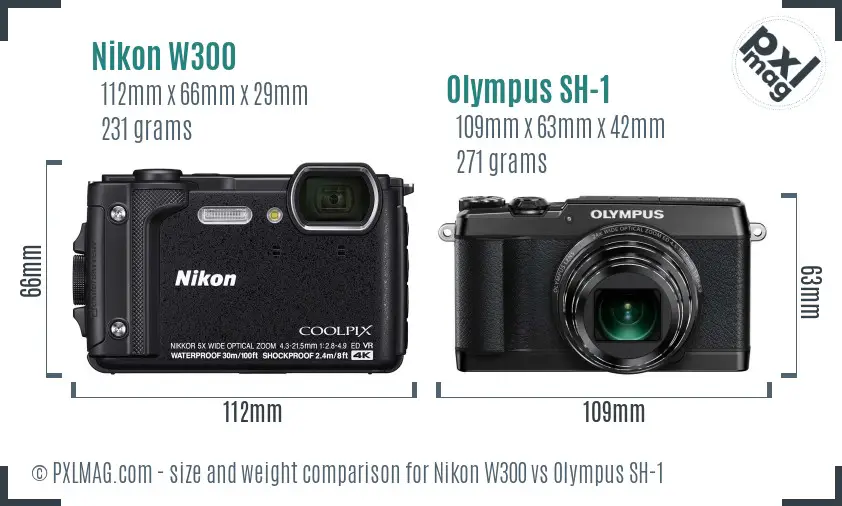 Nikon W300 vs Olympus SH-1 size comparison
