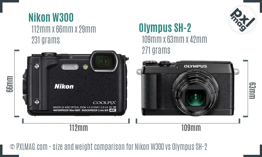 Nikon W300 vs Olympus SH-2 size comparison Nikon W300 vs Olympus SH-2 size comparison