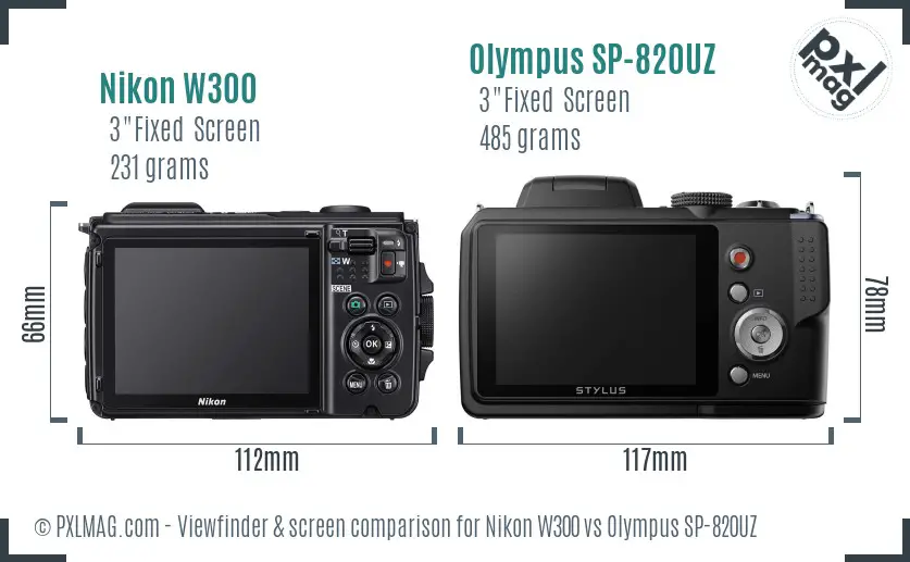Nikon W300 vs Olympus SP-820UZ Screen and Viewfinder comparison