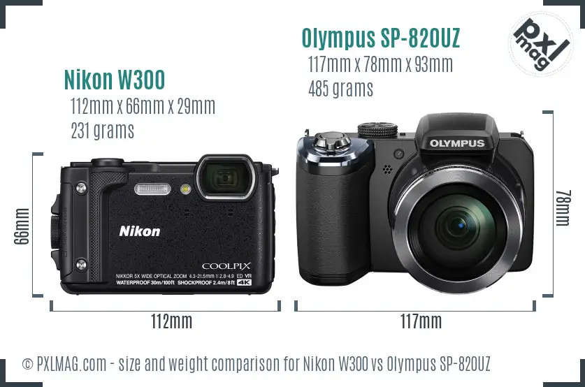 Nikon W300 vs Olympus SP-820UZ size comparison