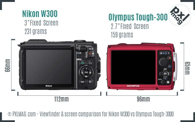 Nikon W300 vs Olympus Tough-3000 Screen and Viewfinder comparison