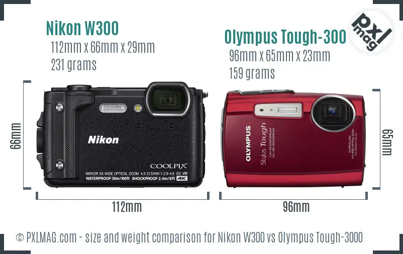 Nikon W300 vs Olympus Tough-3000 size comparison