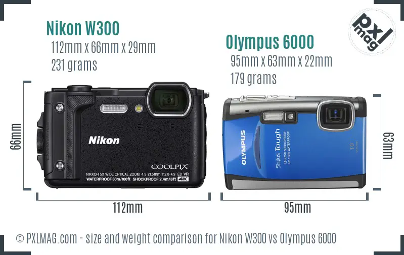 Nikon W300 vs Olympus 6000 size comparison