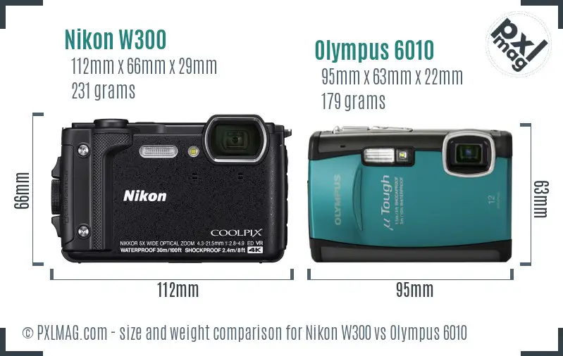 Nikon W300 vs Olympus 6010 size comparison