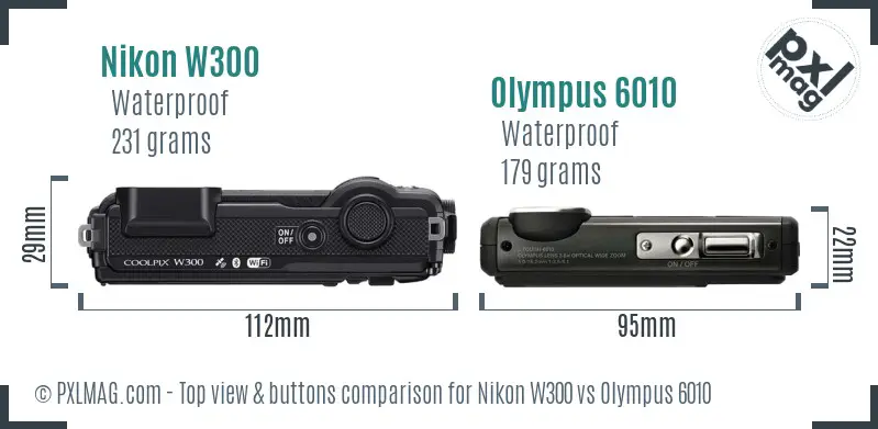 Nikon W300 vs Olympus 6010 top view buttons comparison