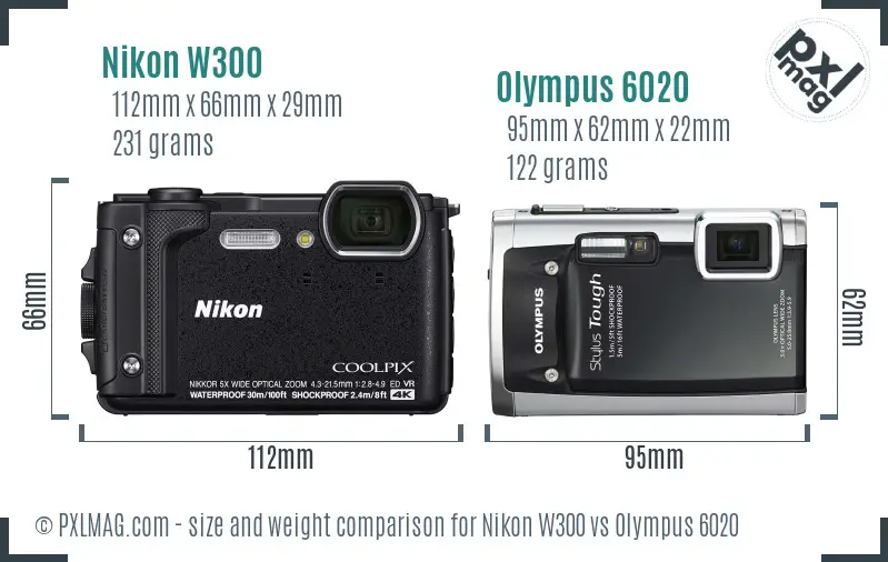 Nikon W300 vs Olympus 6020 size comparison