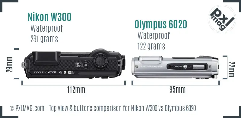 Nikon W300 vs Olympus 6020 top view buttons comparison