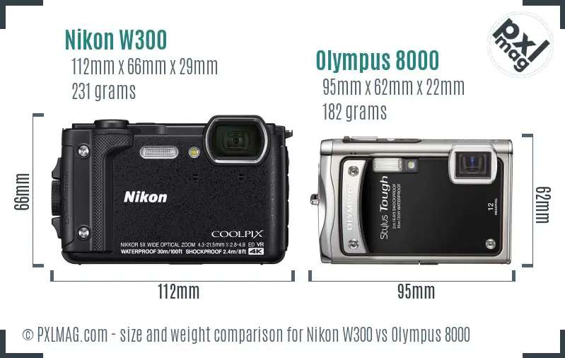 Nikon W300 vs Olympus 8000 size comparison