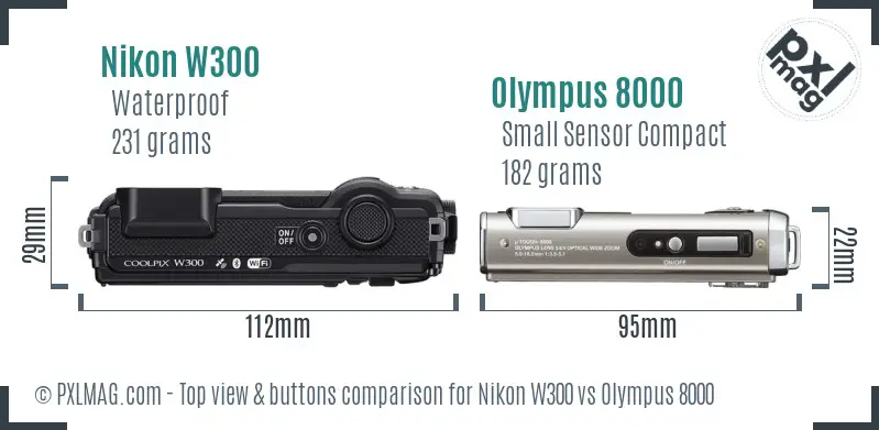 Nikon W300 vs Olympus 8000 top view buttons comparison