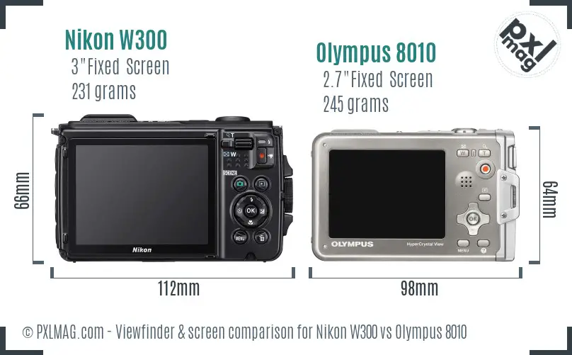 Nikon W300 vs Olympus 8010 Screen and Viewfinder comparison