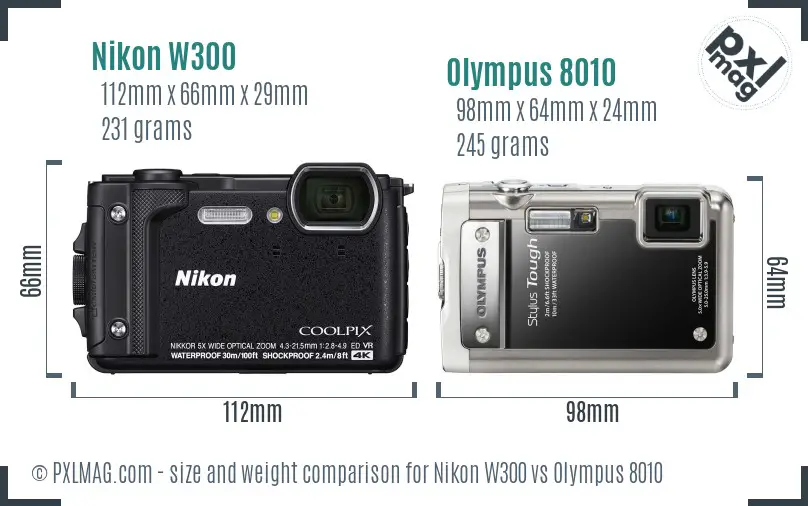 Nikon W300 vs Olympus 8010 size comparison