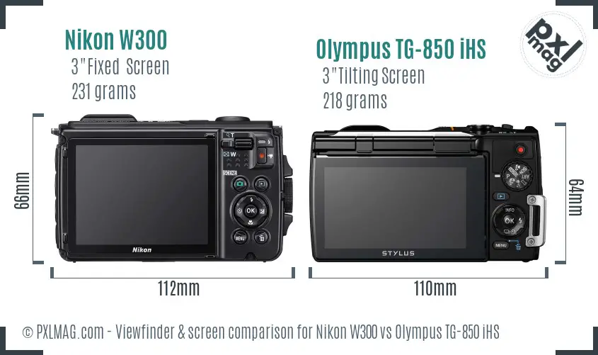 Nikon W300 vs Olympus TG-850 iHS Screen and Viewfinder comparison