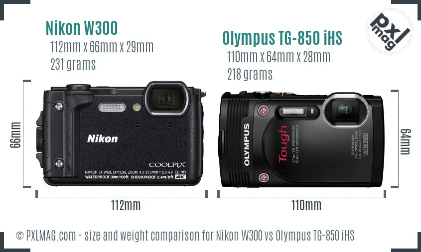 Nikon W300 vs Olympus TG-850 iHS size comparison
