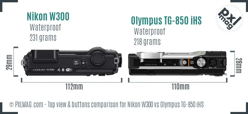 Nikon W300 vs Olympus TG-850 iHS top view buttons comparison