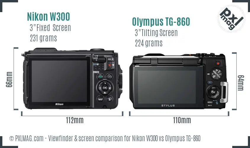 Nikon W300 vs Olympus TG-860 Screen and Viewfinder comparison