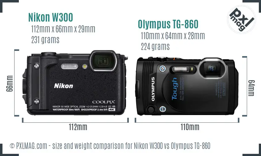 Nikon W300 vs Olympus TG-860 size comparison