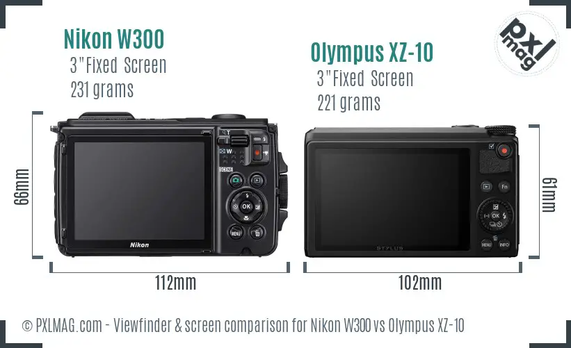 Nikon W300 vs Olympus XZ-10 Screen and Viewfinder comparison