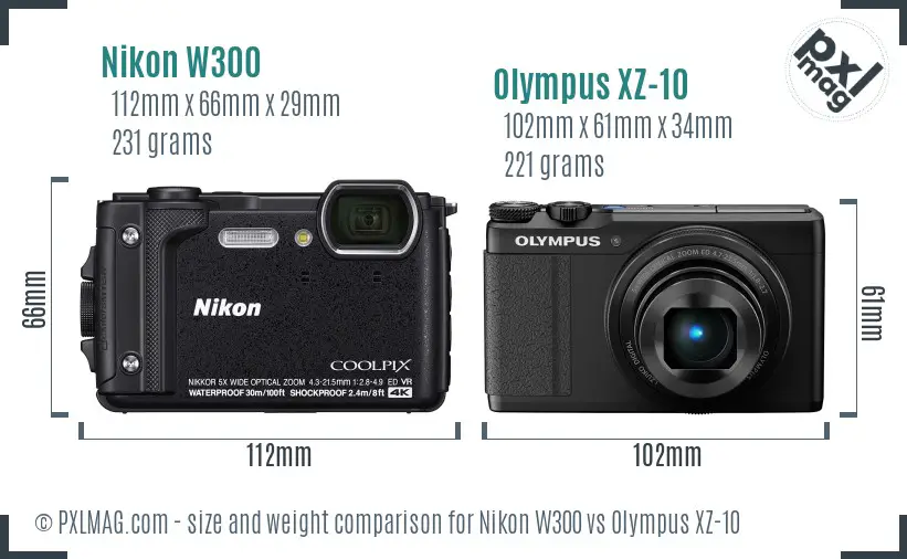 Nikon W300 vs Olympus XZ-10 size comparison