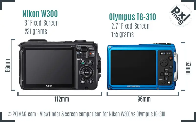 Nikon W300 vs Olympus TG-310 Screen and Viewfinder comparison