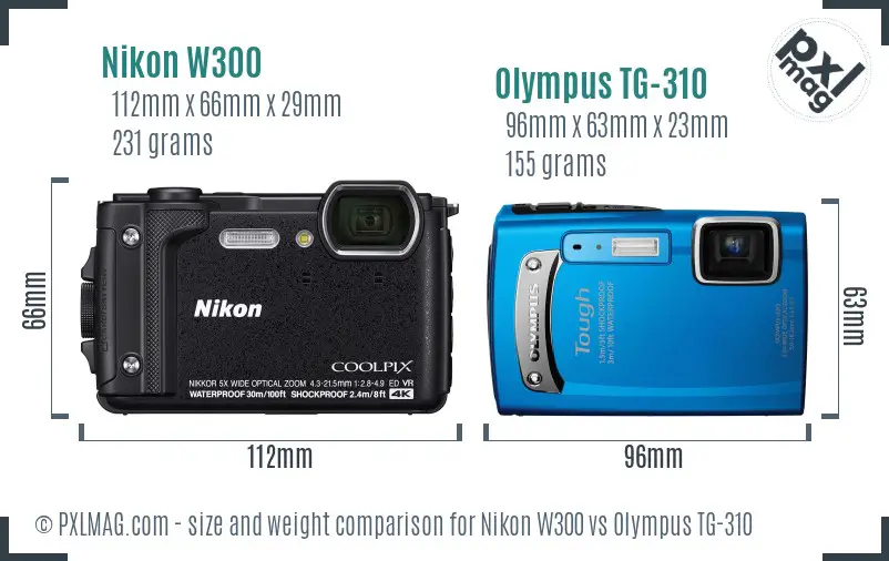 Nikon W300 vs Olympus TG-310 size comparison