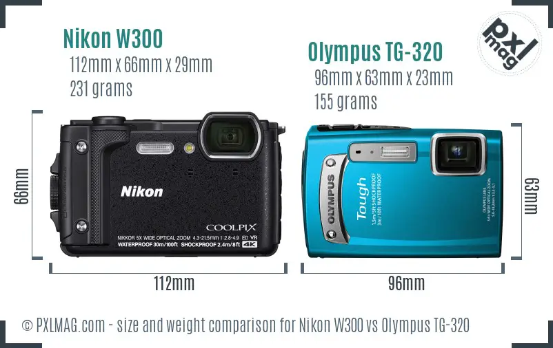 Nikon W300 vs Olympus TG-320 size comparison
