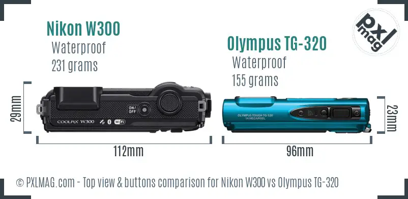 Nikon W300 vs Olympus TG-320 top view buttons comparison
