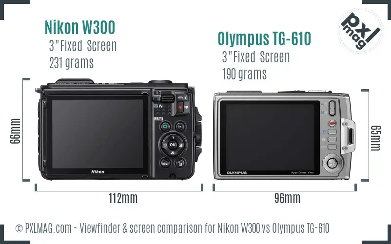 Nikon W300 vs Olympus TG-610 Screen and Viewfinder comparison