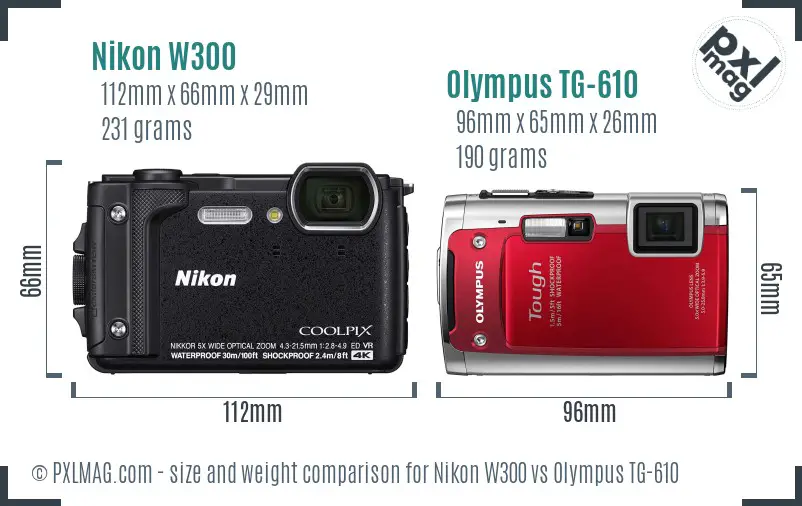 Nikon W300 vs Olympus TG-610 size comparison