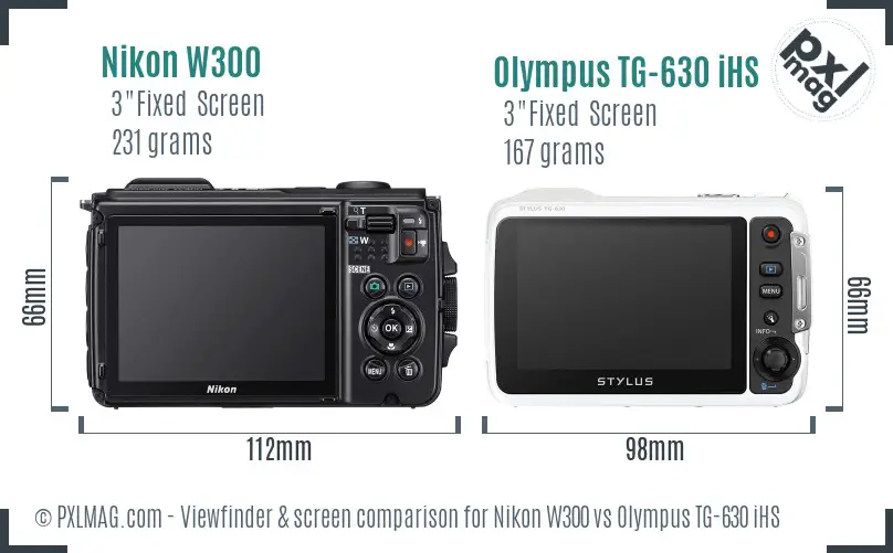 Nikon W300 vs Olympus TG-630 iHS Screen and Viewfinder comparison