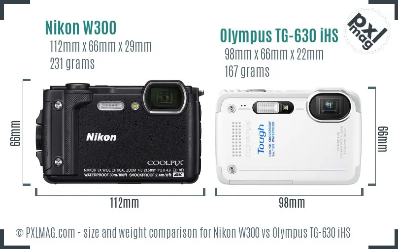 Nikon W300 vs Olympus TG-630 iHS size comparison