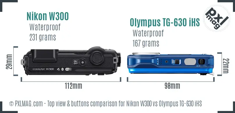 Nikon W300 vs Olympus TG-630 iHS top view buttons comparison