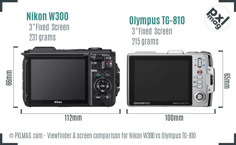 Nikon W300 vs Olympus TG-810 Screen and Viewfinder comparison