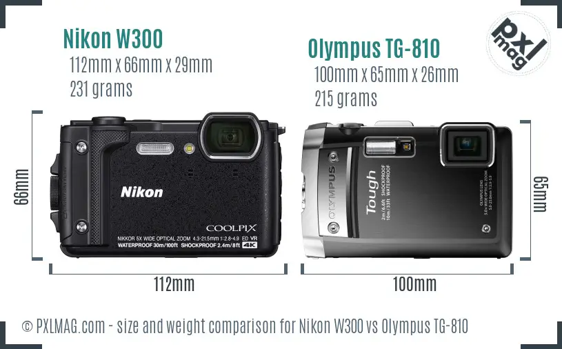 Nikon W300 vs Olympus TG-810 size comparison