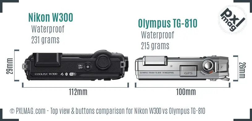 Nikon W300 vs Olympus TG-810 top view buttons comparison