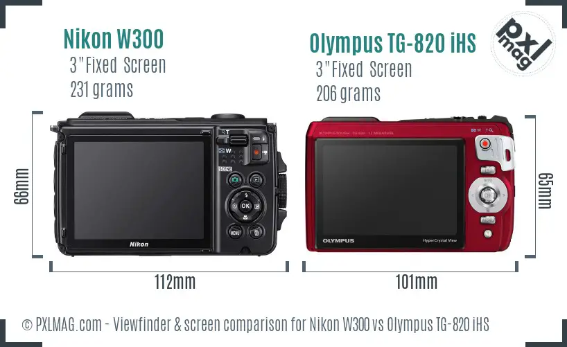 Nikon W300 vs Olympus TG-820 iHS Screen and Viewfinder comparison